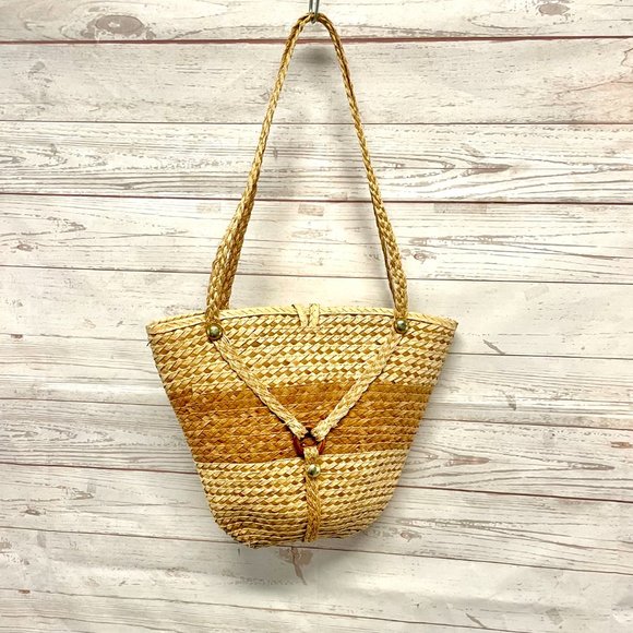 Vintage woven straw shoulder tote bag - Picture 2 of 10